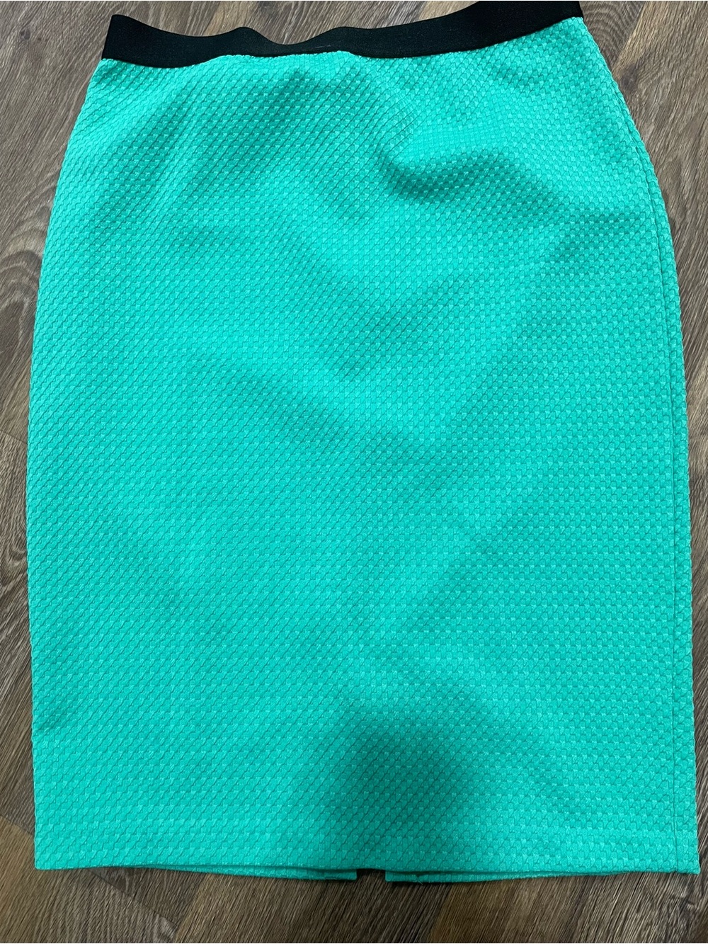 Teal Textured Pencil Skirt with Black Waistband